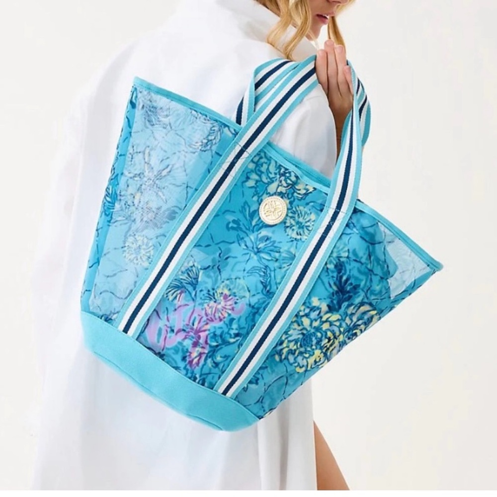 Lilly Pulitzer Blue Floral Mesh Tote Bag